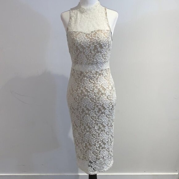 LOVE fire white lace sleeveless mock neck midi dress size Medium - Picture 3 of 16